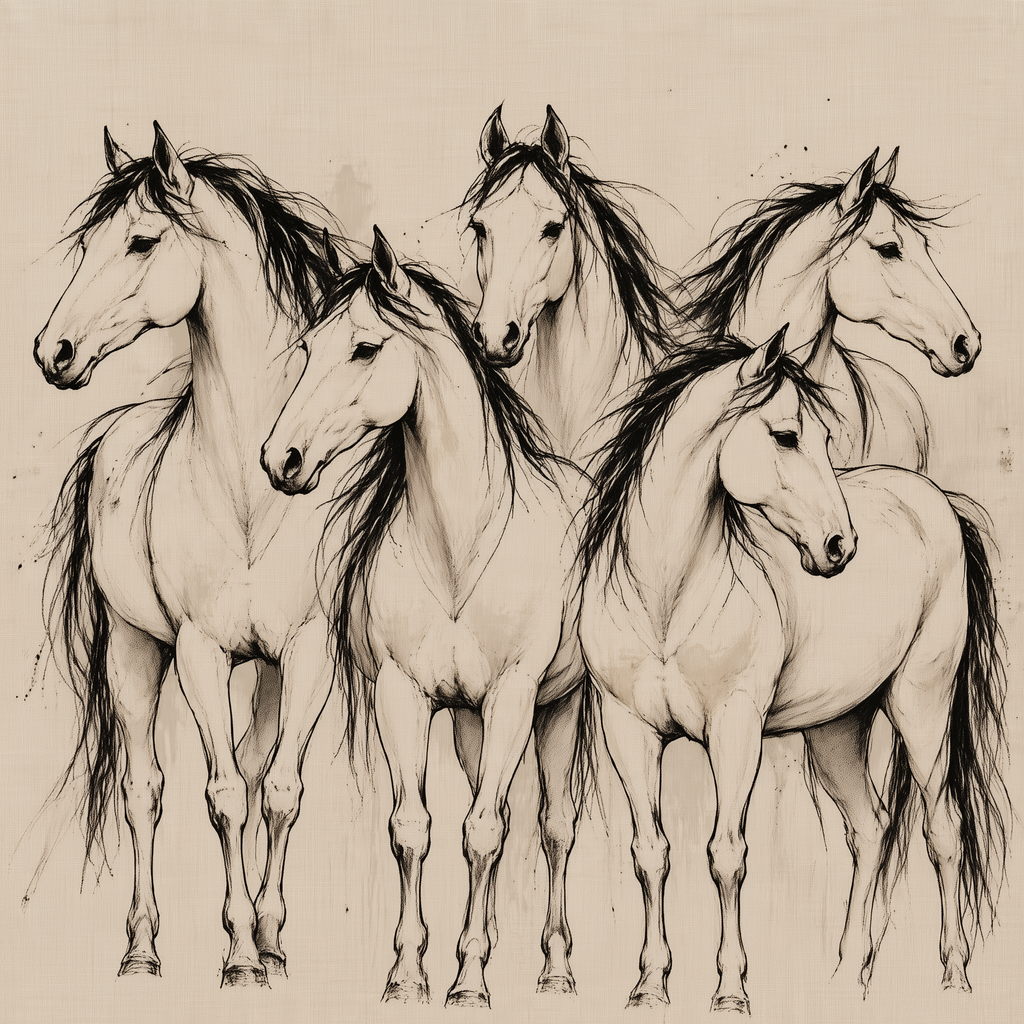 Horse Herd Wall Art – Neutral Equestrian Line Art Canvas