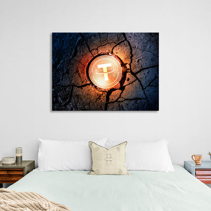 Tether USDT gold coin on the ground Inspirational Canvas Wall Art Print