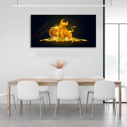 Bitcoin gold coin and gold bullion Inspirational Canvas Wall Art Print