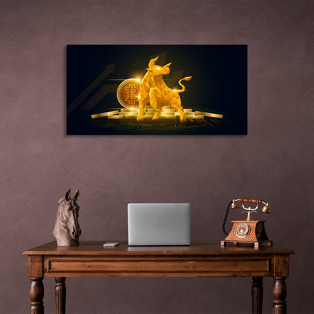 Bitcoin gold coin and gold bullion Inspirational Canvas Wall Art Print