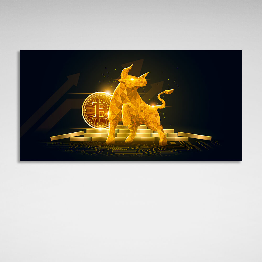 Bitcoin gold coin and gold bullion Inspirational Canvas Wall Art Print