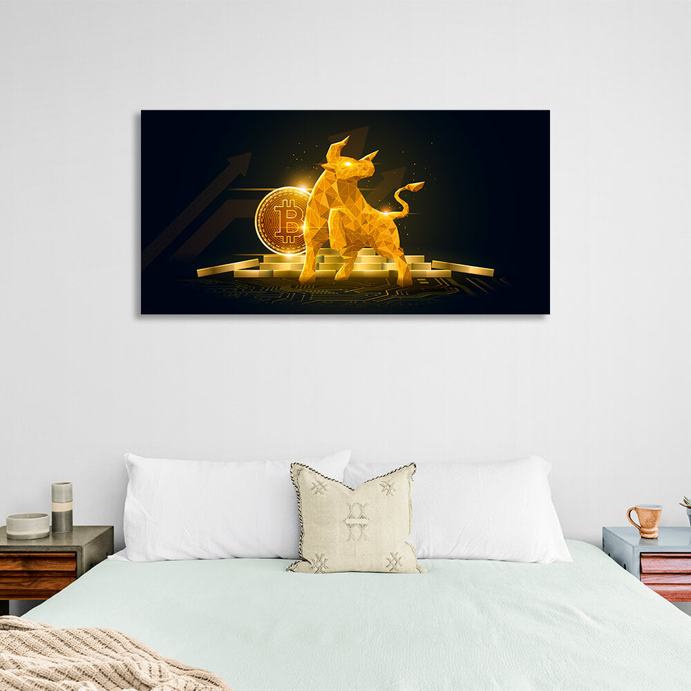 Bitcoin gold coin and gold bullion Inspirational Canvas Wall Art Print