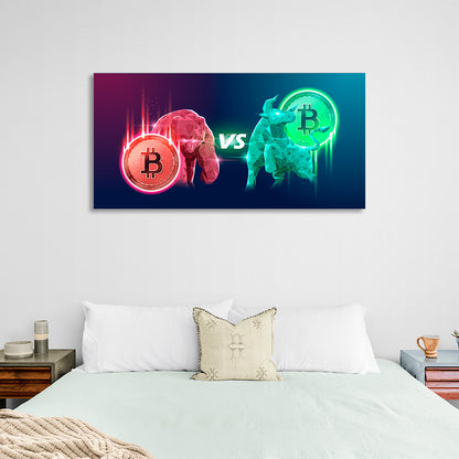 Bitcoin bull vs. bear Inspirational Canvas Wall Art Print