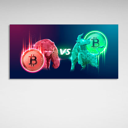 Bitcoin bull vs. bear Inspirational Canvas Wall Art Print