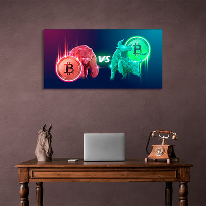 Bitcoin bull vs. bear Inspirational Canvas Wall Art Print