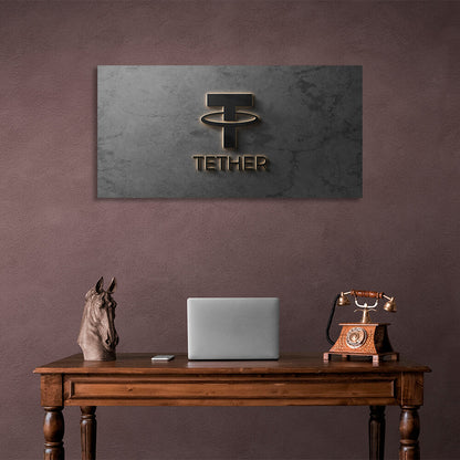 Tether USDT cryptocurrency logo on a gray background Inspirational Canvas Wall Art Print