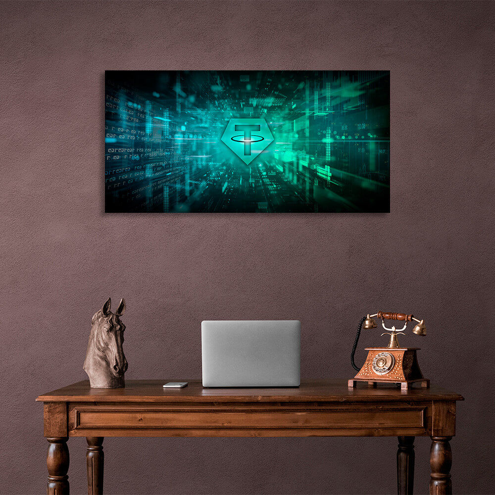 Tether USDT green logo Inspirational Canvas Wall Art Print