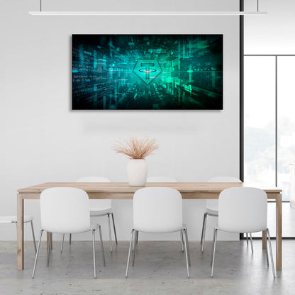 Tether USDT green logo Inspirational Canvas Wall Art Print