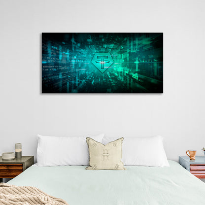 Tether USDT green logo Inspirational Canvas Wall Art Print