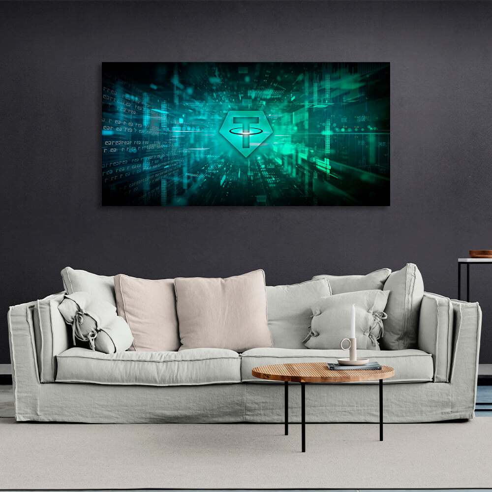 Tether USDT green logo Inspirational Canvas Wall Art Print