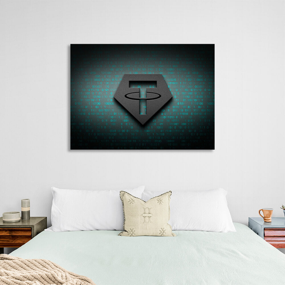 Tezer USDT logo binary code Inspirational Canvas Wall Art Print