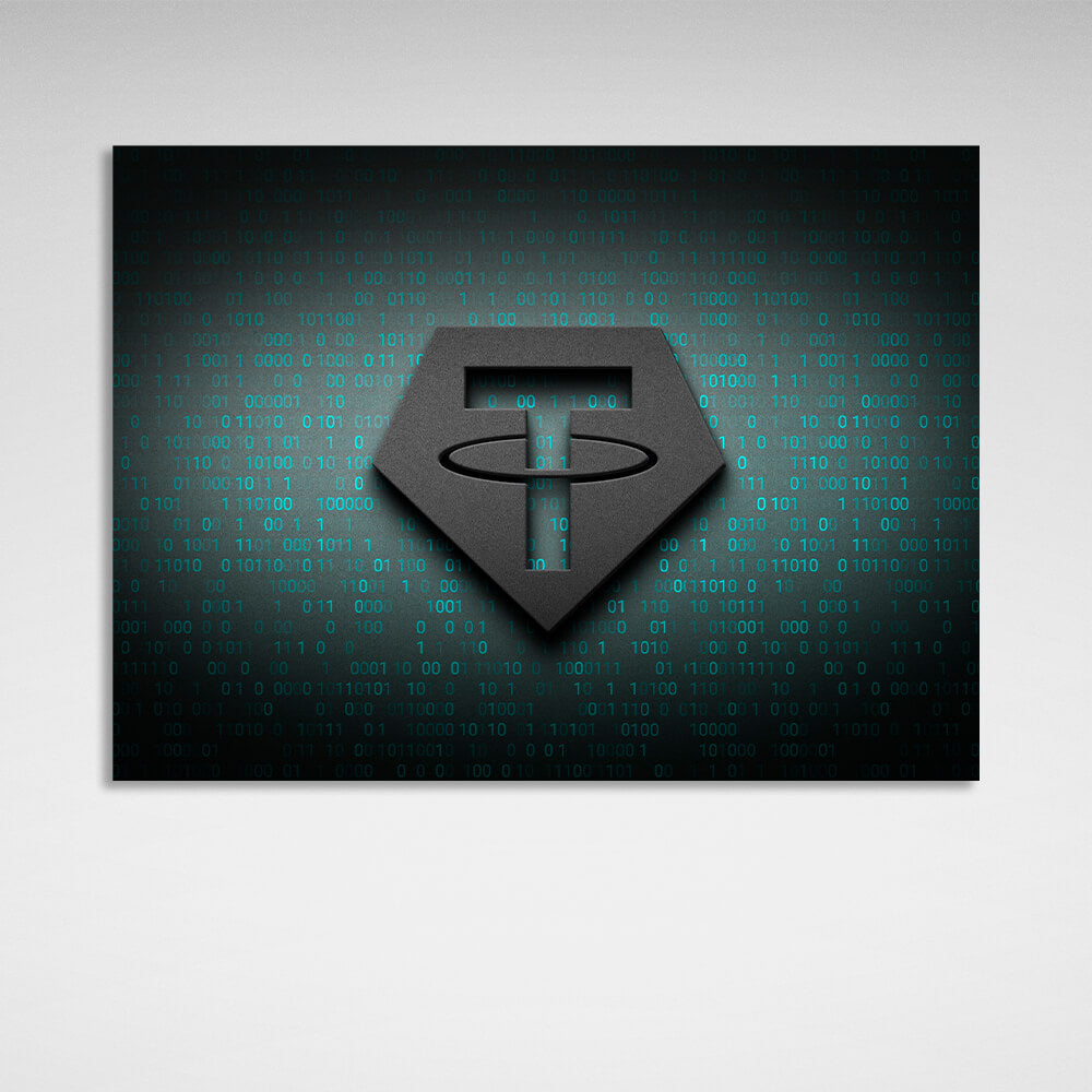 Tezer USDT logo binary code Inspirational Canvas Wall Art Print