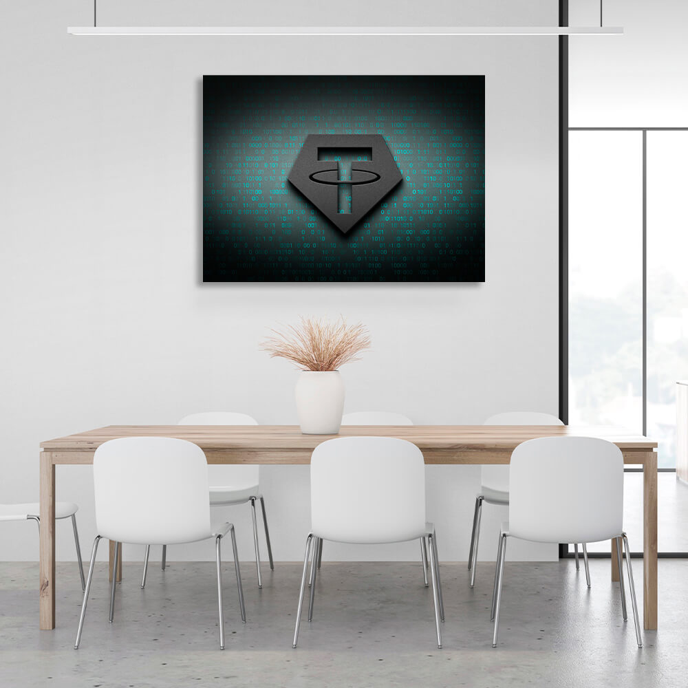 Tezer USDT logo binary code Inspirational Canvas Wall Art Print