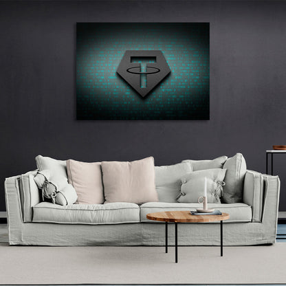 Tezer USDT logo binary code Inspirational Canvas Wall Art Print