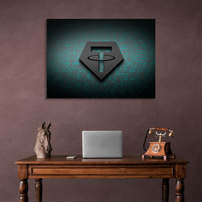 Tezer USDT logo binary code Inspirational Canvas Wall Art Print