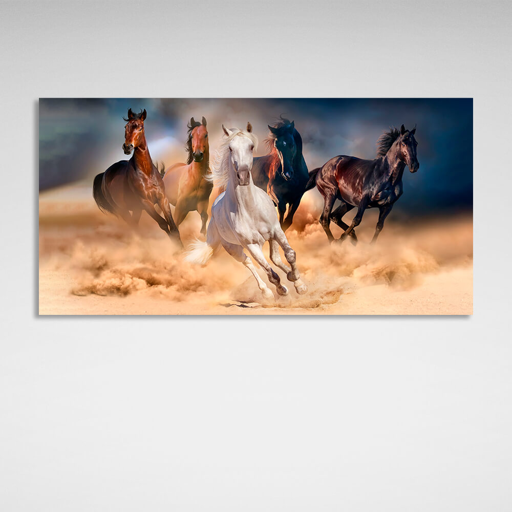 Five horses Canvas Wall Art Print