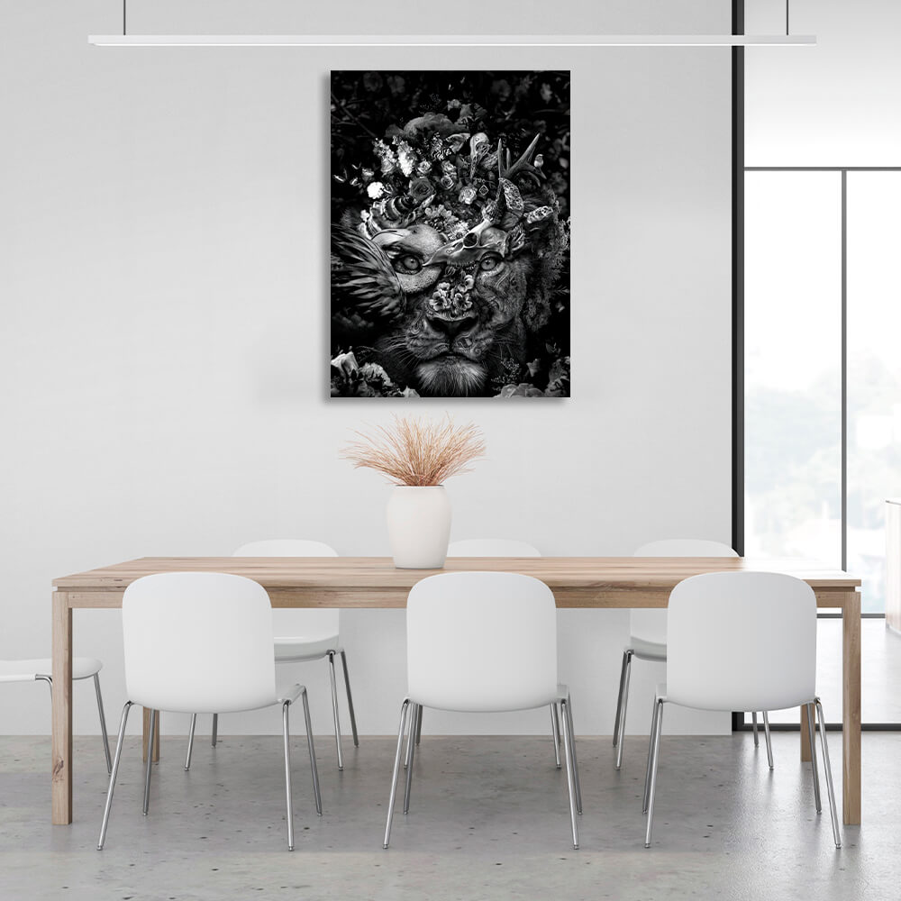 Lioness black and white Canvas Wall Art Print