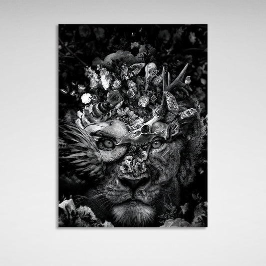 Lioness black and white Canvas Wall Art Print