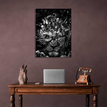 Lioness black and white Canvas Wall Art Print