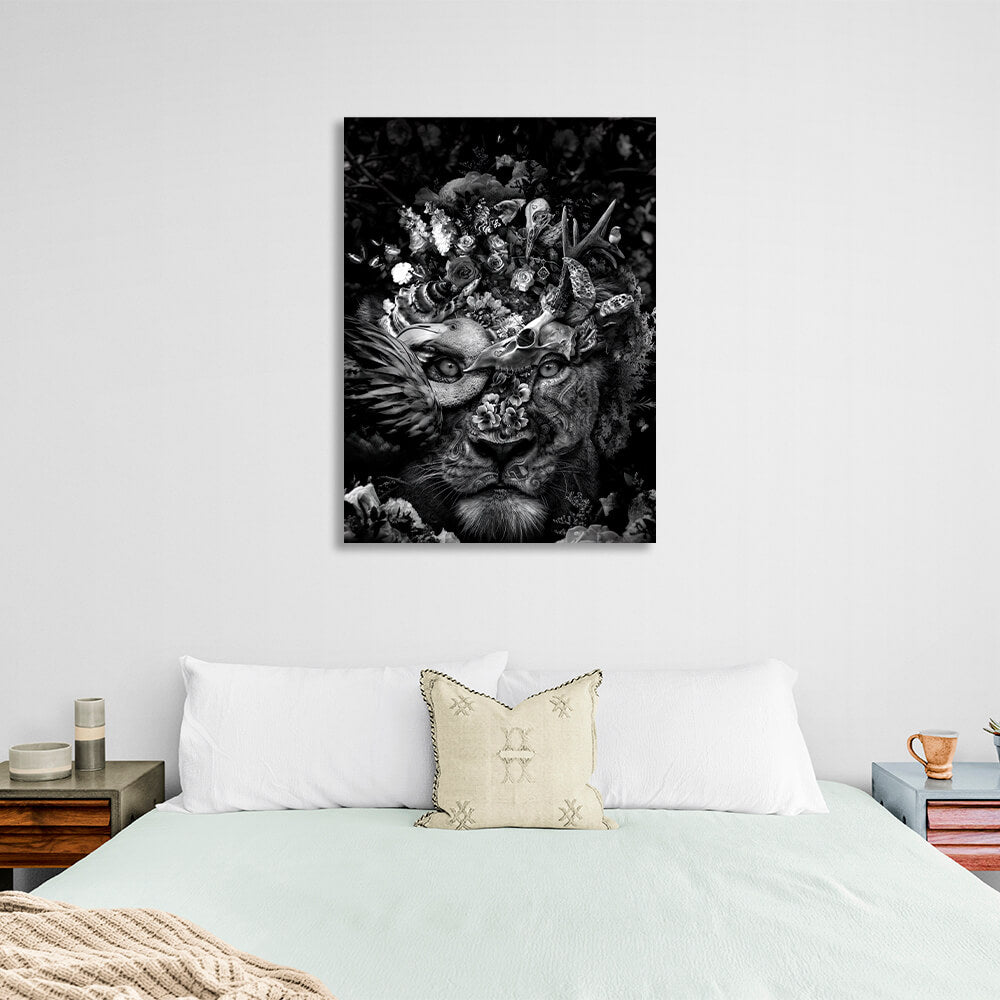 Lioness black and white Canvas Wall Art Print