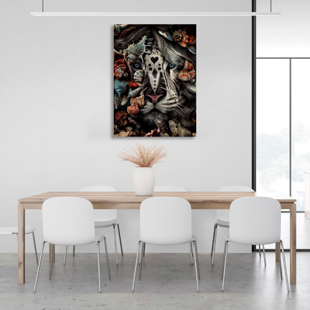 Interior White tiger and seashells Canvas Wall Art Print