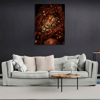 Interior Curly lion and colored stones Canvas Wall Art Print