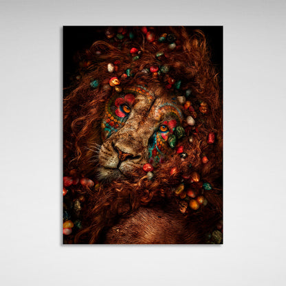 Interior Curly lion and colored stones Canvas Wall Art Print