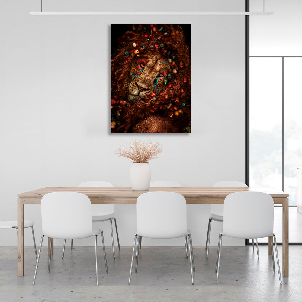 Interior Curly lion and colored stones Canvas Wall Art Print