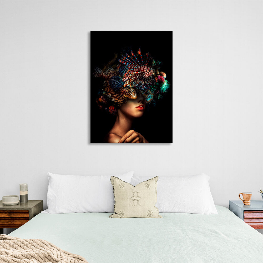 Interior The girl with the fish on her head Canvas Wall Art Print