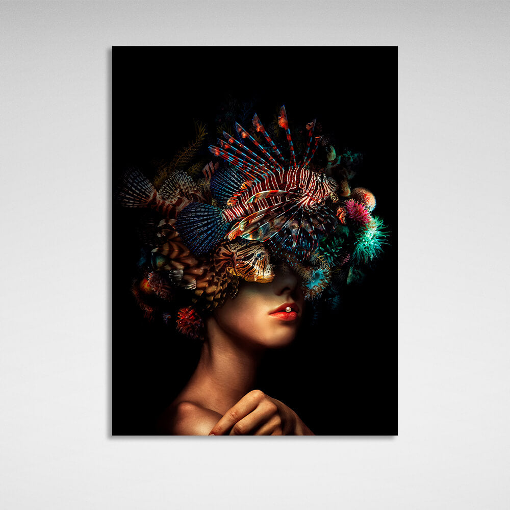 Interior The girl with the fish on her head Canvas Wall Art Print