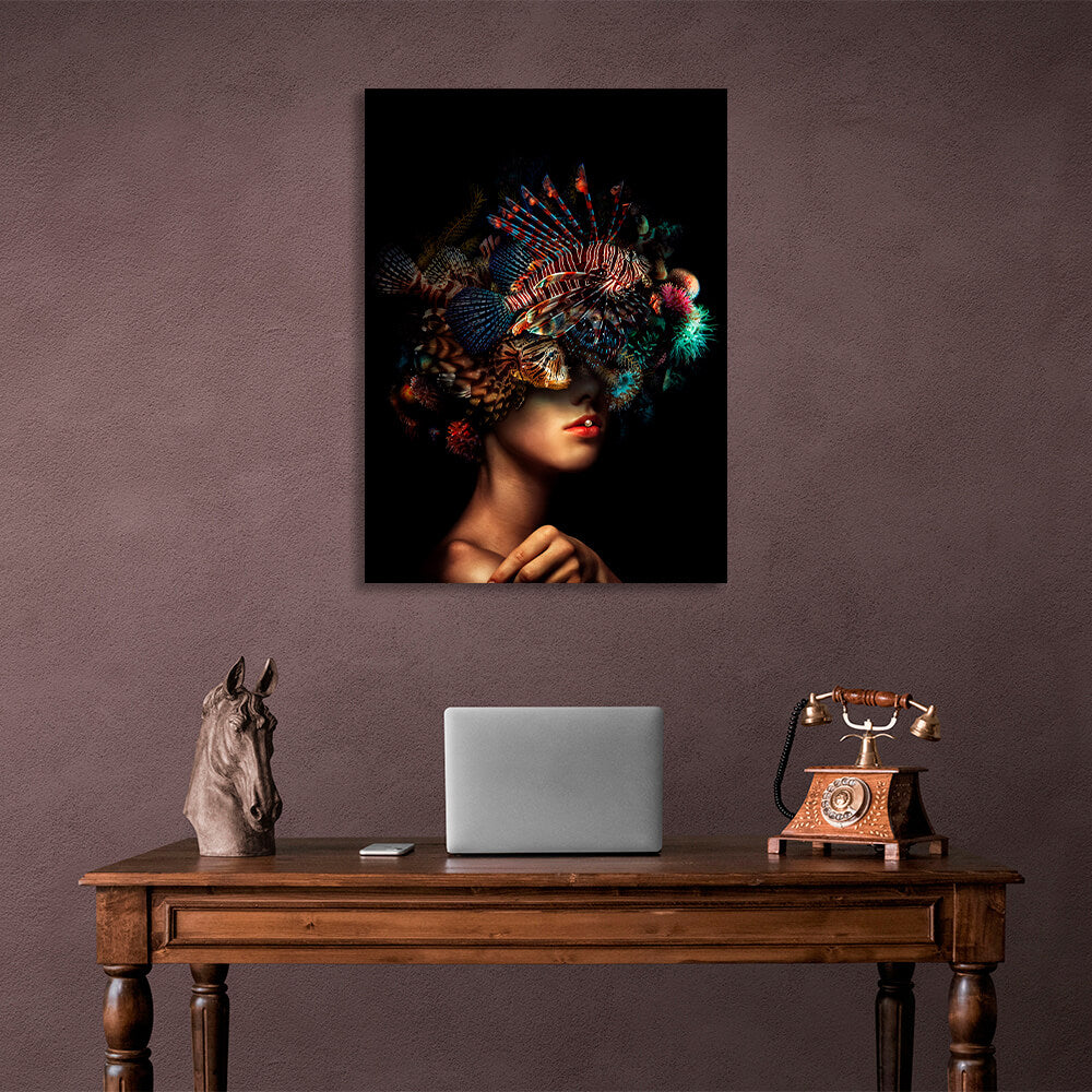 Interior The girl with the fish on her head Canvas Wall Art Print