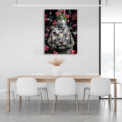 Interior White tiger in flowers Canvas Wall Art Print