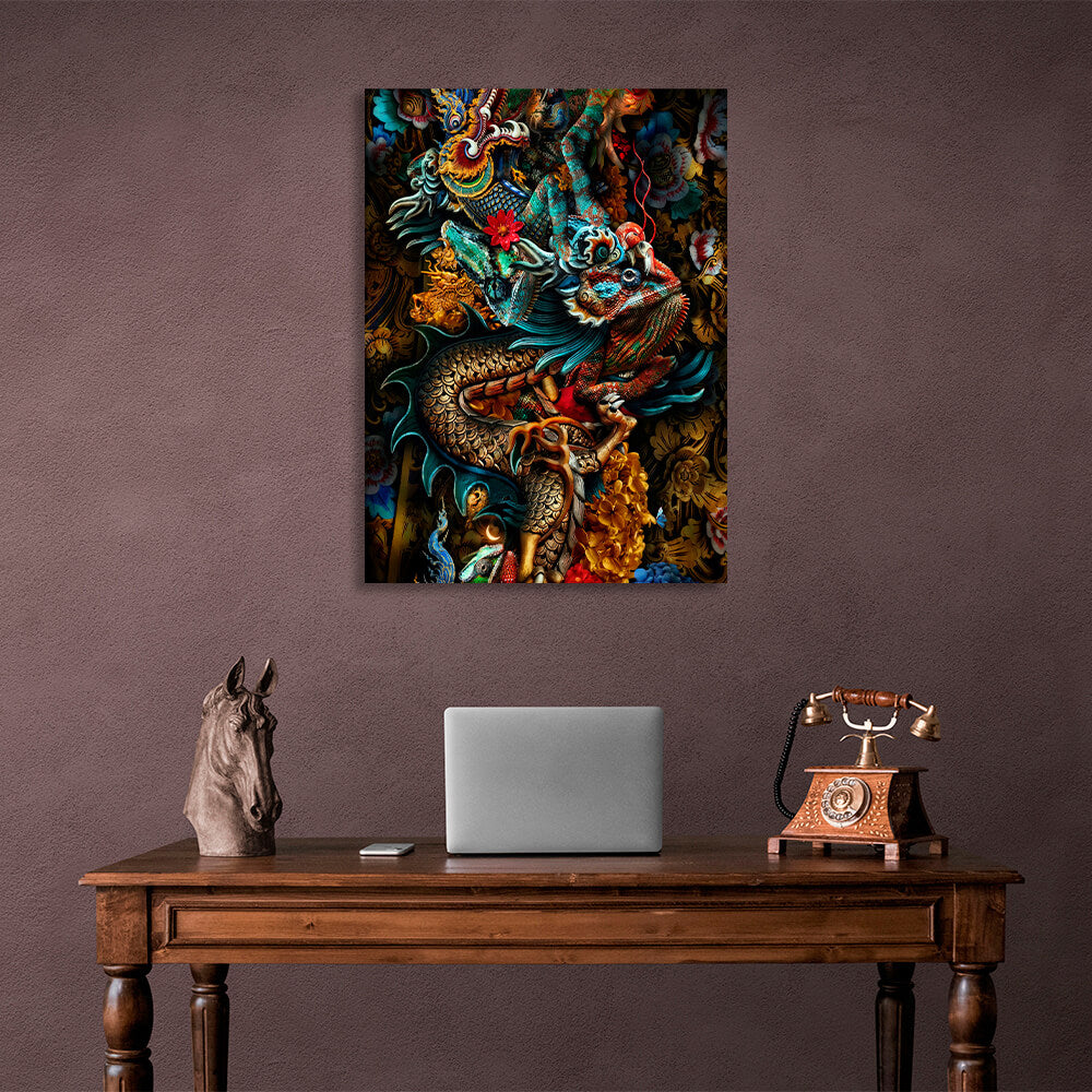 Interior The chameleon and the dragon Canvas Wall Art Print