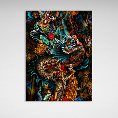 Interior The chameleon and the dragon Canvas Wall Art Print