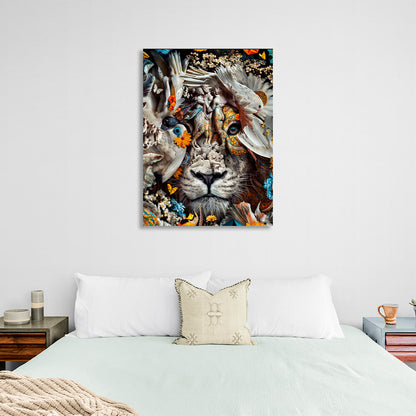 Interior White lion, birds and fish Canvas Wall Art Print