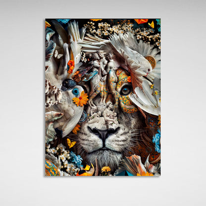 Interior White lion, birds and fish Canvas Wall Art Print