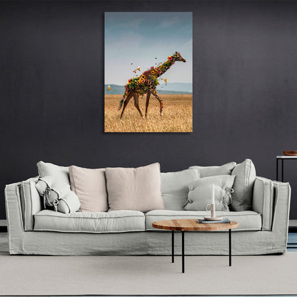 Interior A giraffe in flowers in a field Canvas Wall Art Print