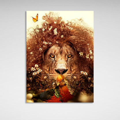 Interior A curly lion and a bird Canvas Wall Art Print