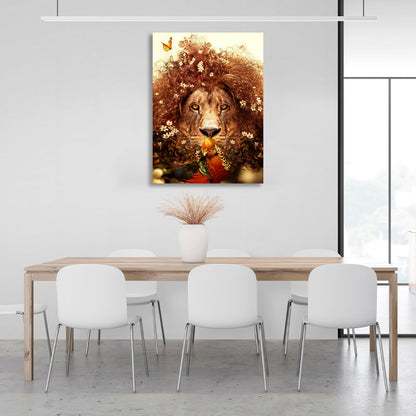 Interior A curly lion and a bird Canvas Wall Art Print