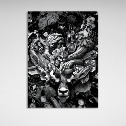 Black and white antelope in flowers Canvas Wall Art Print