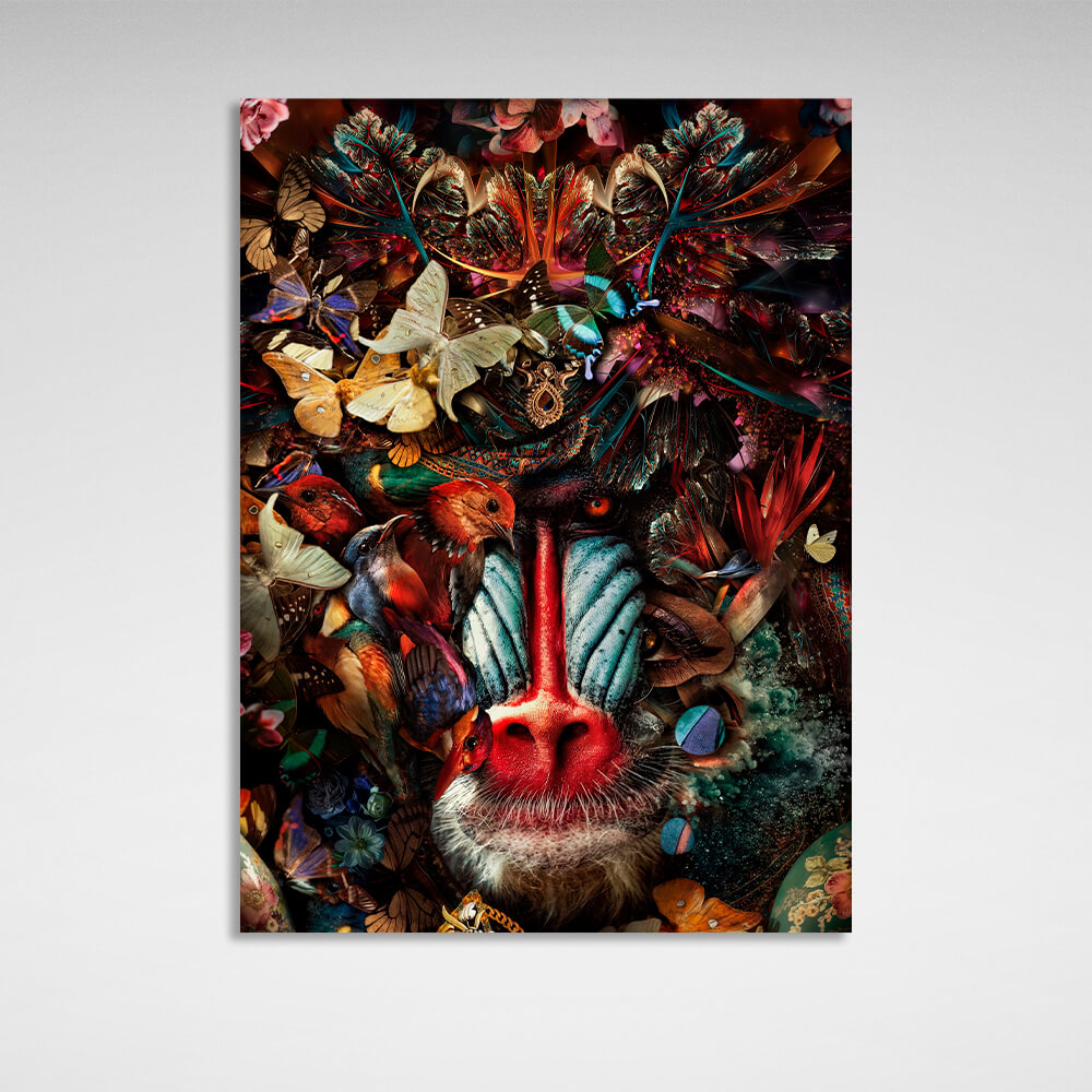 Interior Monkey, birds and butterflies Canvas Wall Art Print