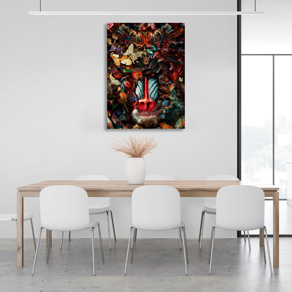 Interior Monkey, birds and butterflies Canvas Wall Art Print