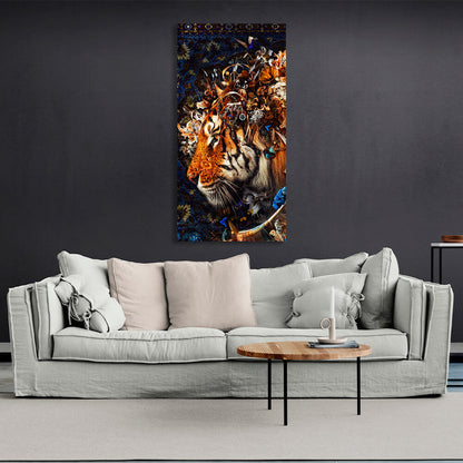 Interior A tiger on a rug in the background Canvas Wall Art Print