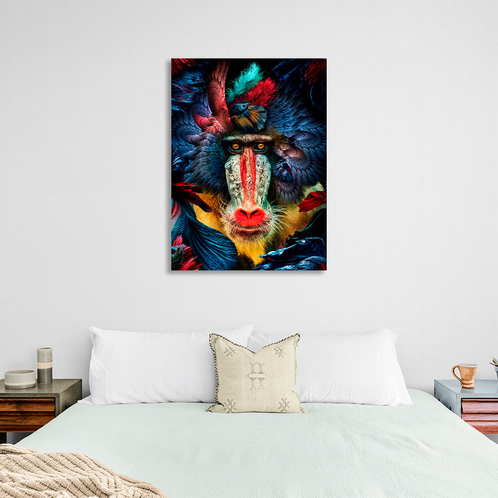 Interior Monkey, birds and fish Canvas Wall Art Print