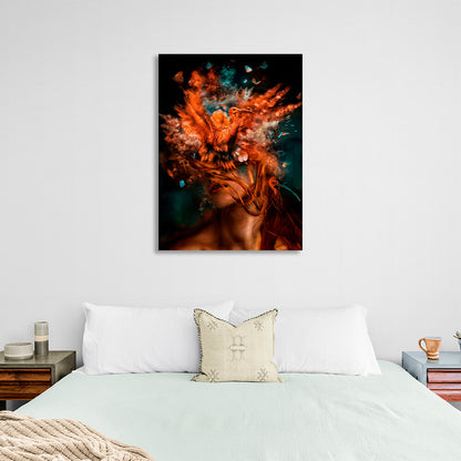 Interior Redheaded girl with birds on her head Canvas Wall Art Print