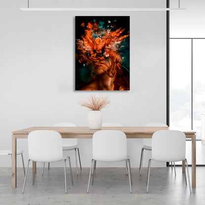 Interior Redheaded girl with birds on her head Canvas Wall Art Print