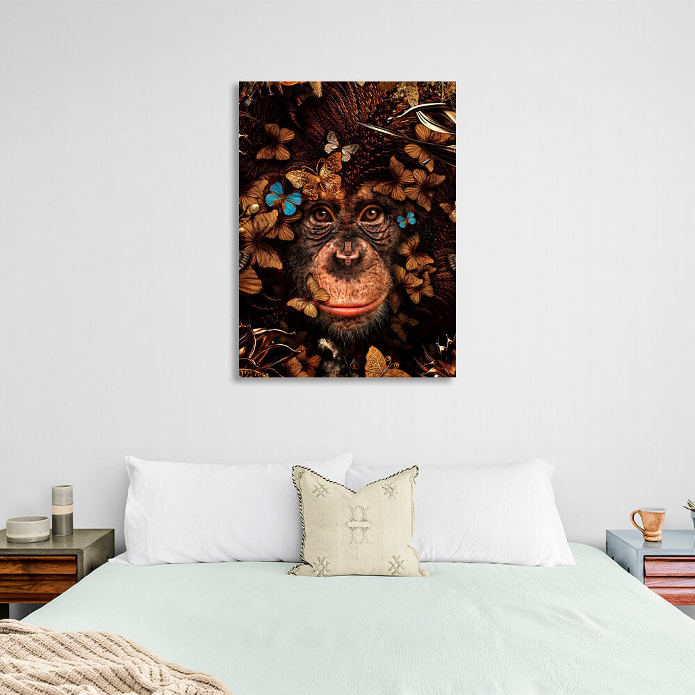 Interior Monkey and brown butterflies Canvas Wall Art Print