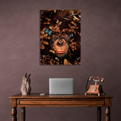 Interior Monkey and brown butterflies Canvas Wall Art Print