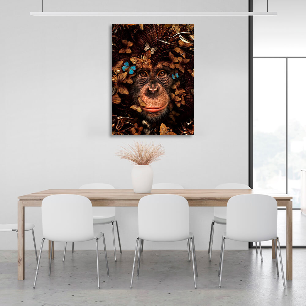 Interior Monkey and brown butterflies Canvas Wall Art Print