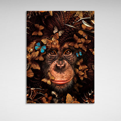 Interior Monkey and brown butterflies Canvas Wall Art Print